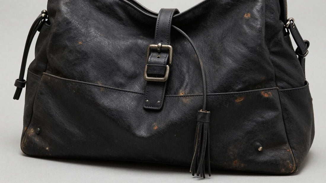 Iconic black Balenciaga City bag with distressed leather.