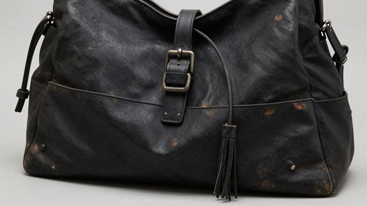 Iconic black Balenciaga City bag with distressed leather.