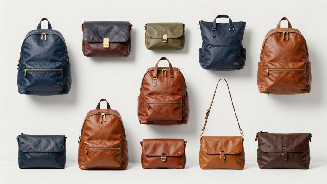 Stylish leather backpack purses in various colors and sizes.