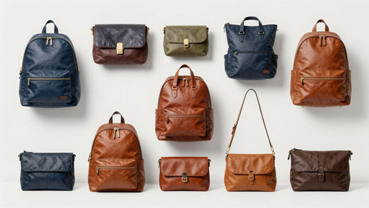 Stylish leather backpack purses in various colors and sizes.
