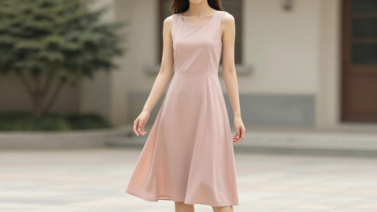 Woman in a stylish A-line casual dress.