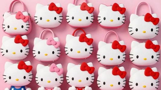 Collection of cute Hello Kitty handbags in various styles.