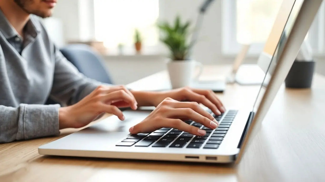 Person confidently logging in on a laptop at desk