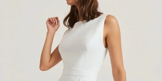 Woman in a stylish Zara white dress.