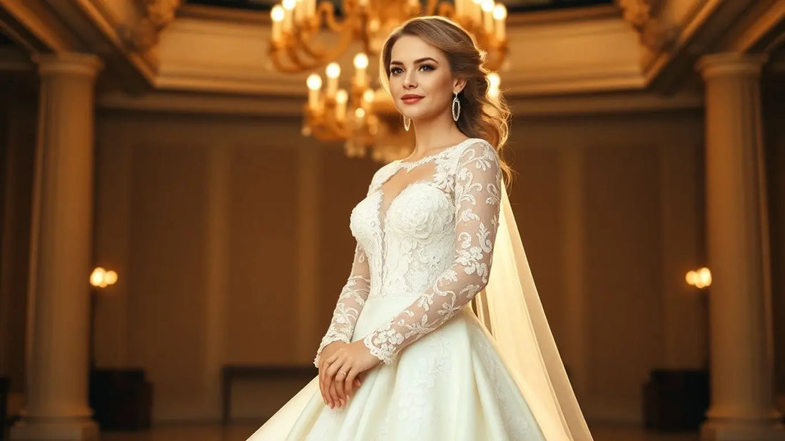 Bride in elegant long-sleeved wedding dress